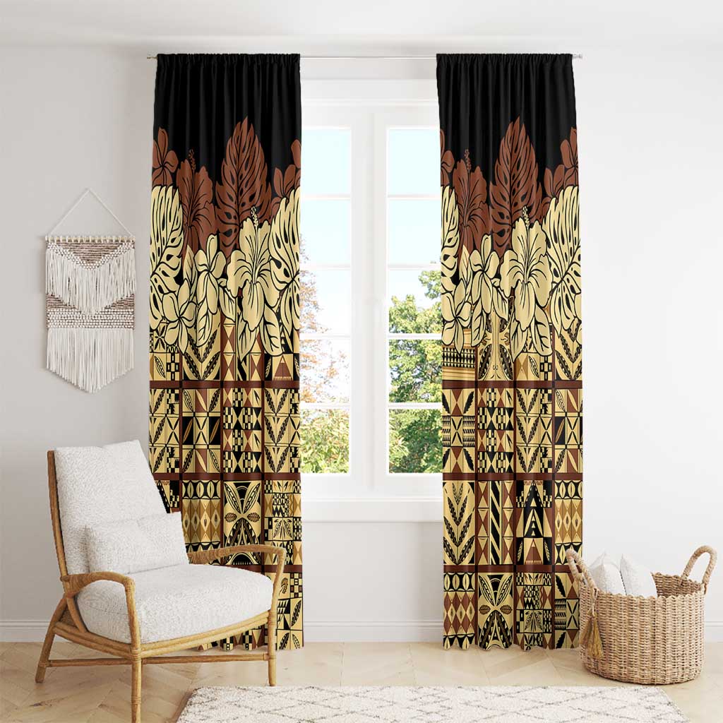 Niue Hiapo Motif Window Curtain Tapa Classic - Black Ver LT7 - Polynesian Pride