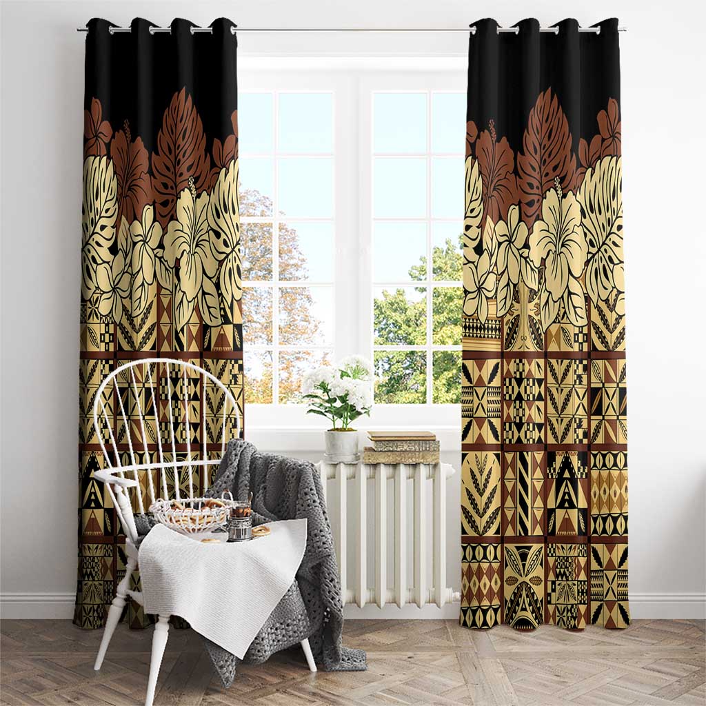 Niue Hiapo Motif Window Curtain Tapa Classic - Black Ver LT7 - Polynesian Pride