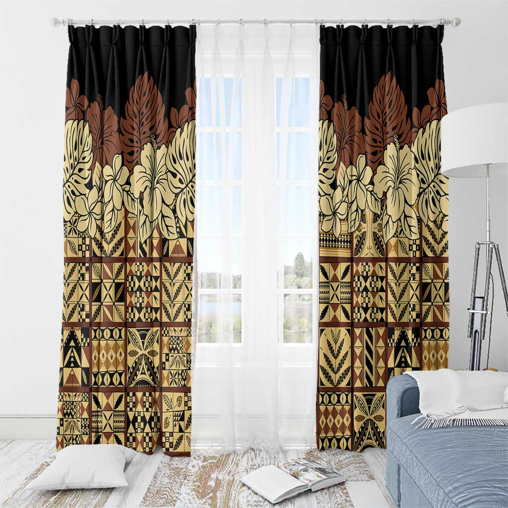 Niue Hiapo Motif Window Curtain Tapa Classic - Black Ver LT7 - Polynesian Pride