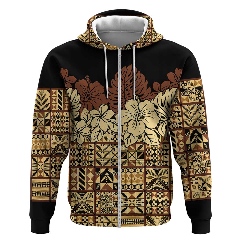 Niue Hiapo Motif Zip Hoodie Tapa Classic - Black Ver