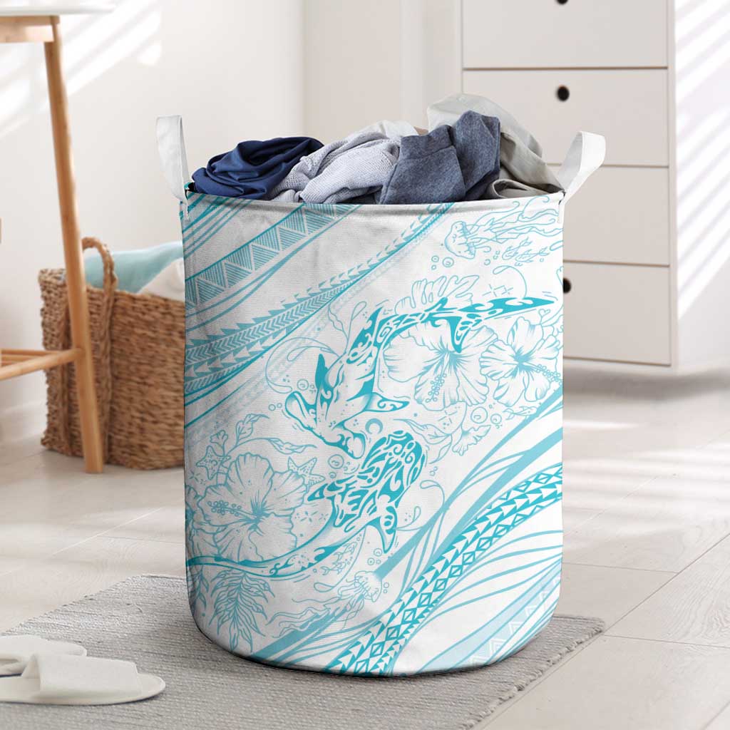 Sharks Couple Dreamy Polynesians Floral Sea Laundry Basket Turquoise LT7 Turquoise - Polynesian Pride