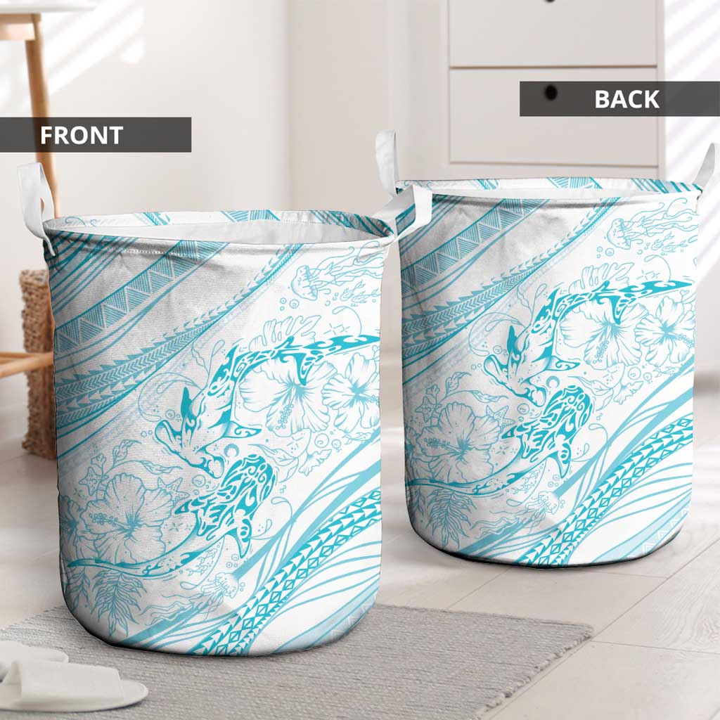Sharks Couple Dreamy Polynesians Floral Sea Laundry Basket Turquoise LT7 - Polynesian Pride