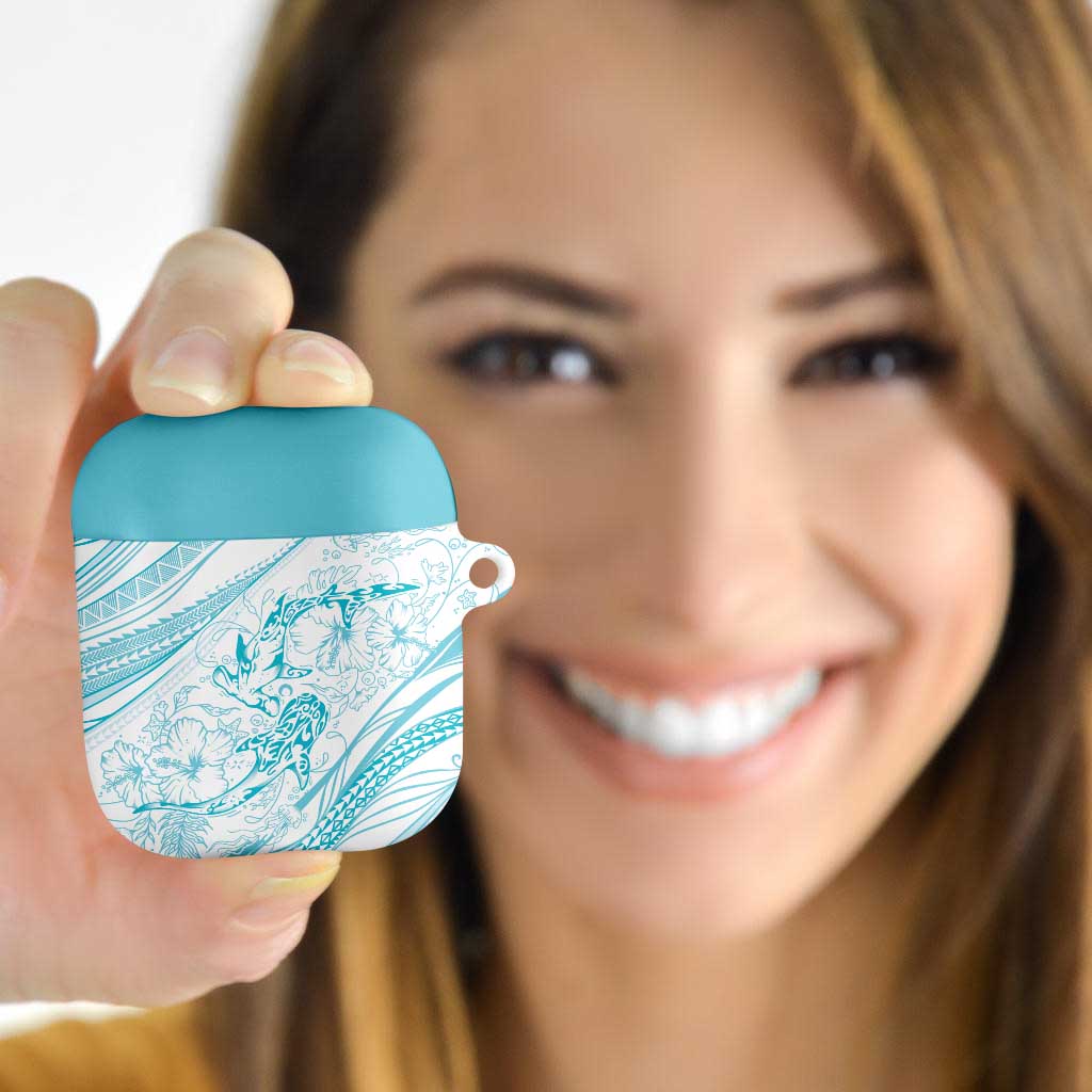 Sharks Couple Dreamy Polynesians Floral Sea AirPods Case Turquoise - Polynesian Pride