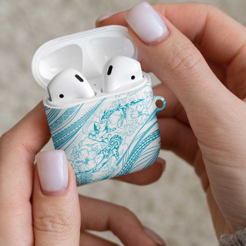 Sharks Couple Dreamy Polynesians Floral Sea AirPods Case Turquoise - Polynesian Pride