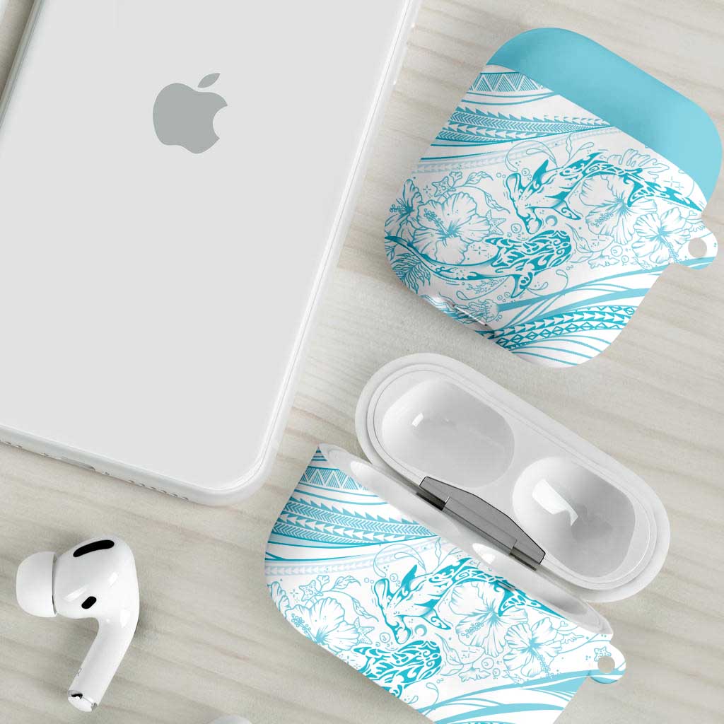 Sharks Couple Dreamy Polynesians Floral Sea AirPods Case Turquoise - Polynesian Pride