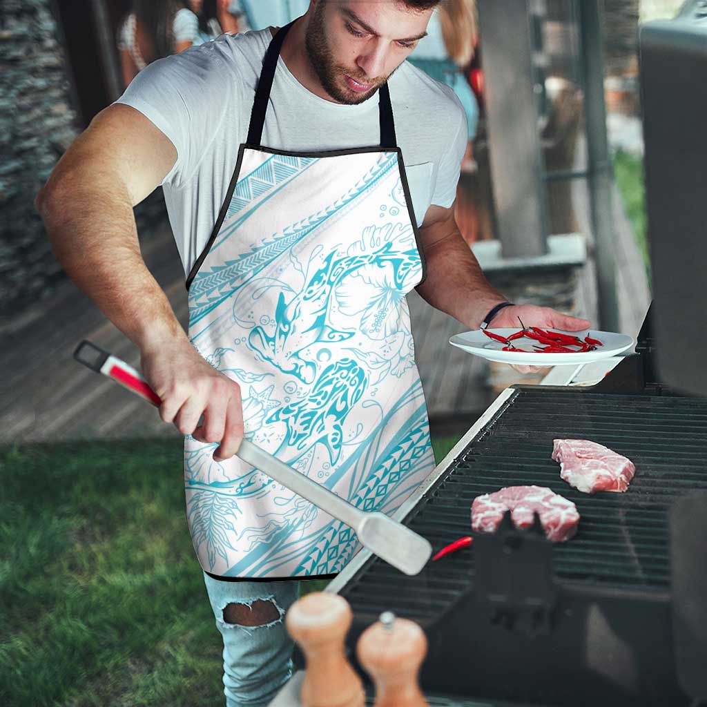 Sharks Couple Dreamy Polynesians Floral Sea Apron Turquoise - Polynesian Pride