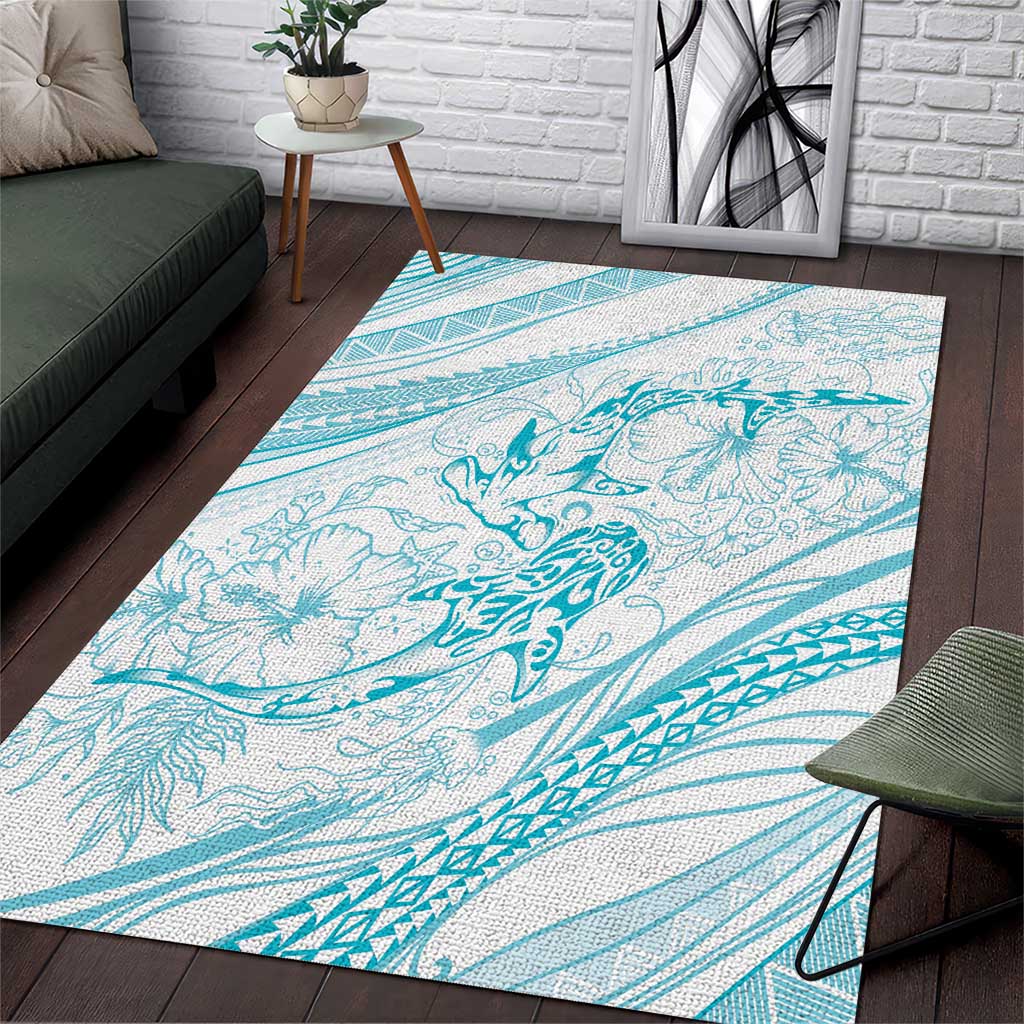 Sharks Couple Dreamy Polynesians Floral Sea Area Rug Turquoise - Polynesian Pride