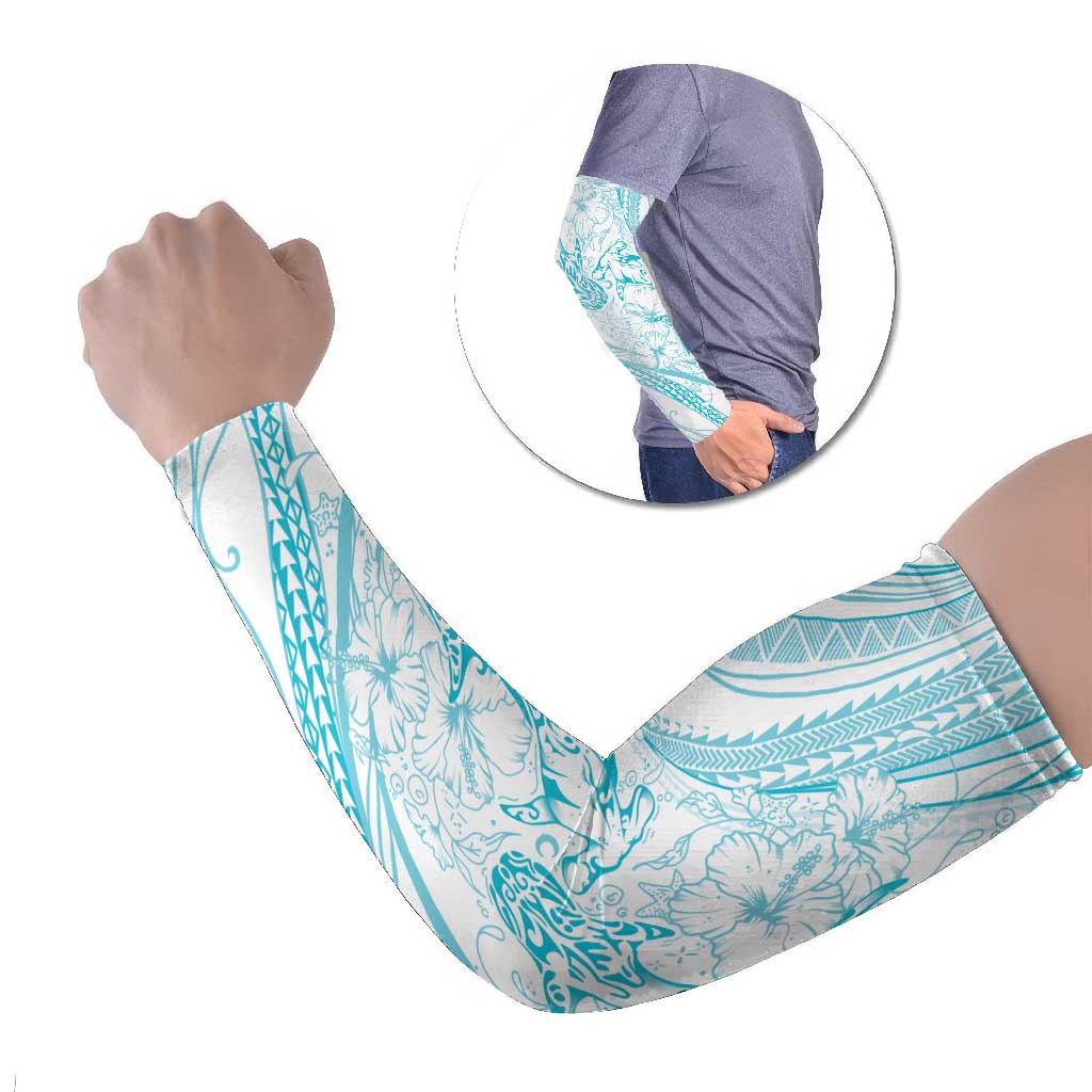 Sharks Couple Dreamy Polynesians Floral Sea Arm Sleeves Turquoise LT7 Set of 2 Turquoise - Polynesian Pride