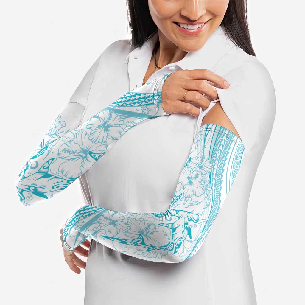 Sharks Couple Dreamy Polynesians Floral Sea Arm Sleeves Turquoise LT7 - Polynesian Pride