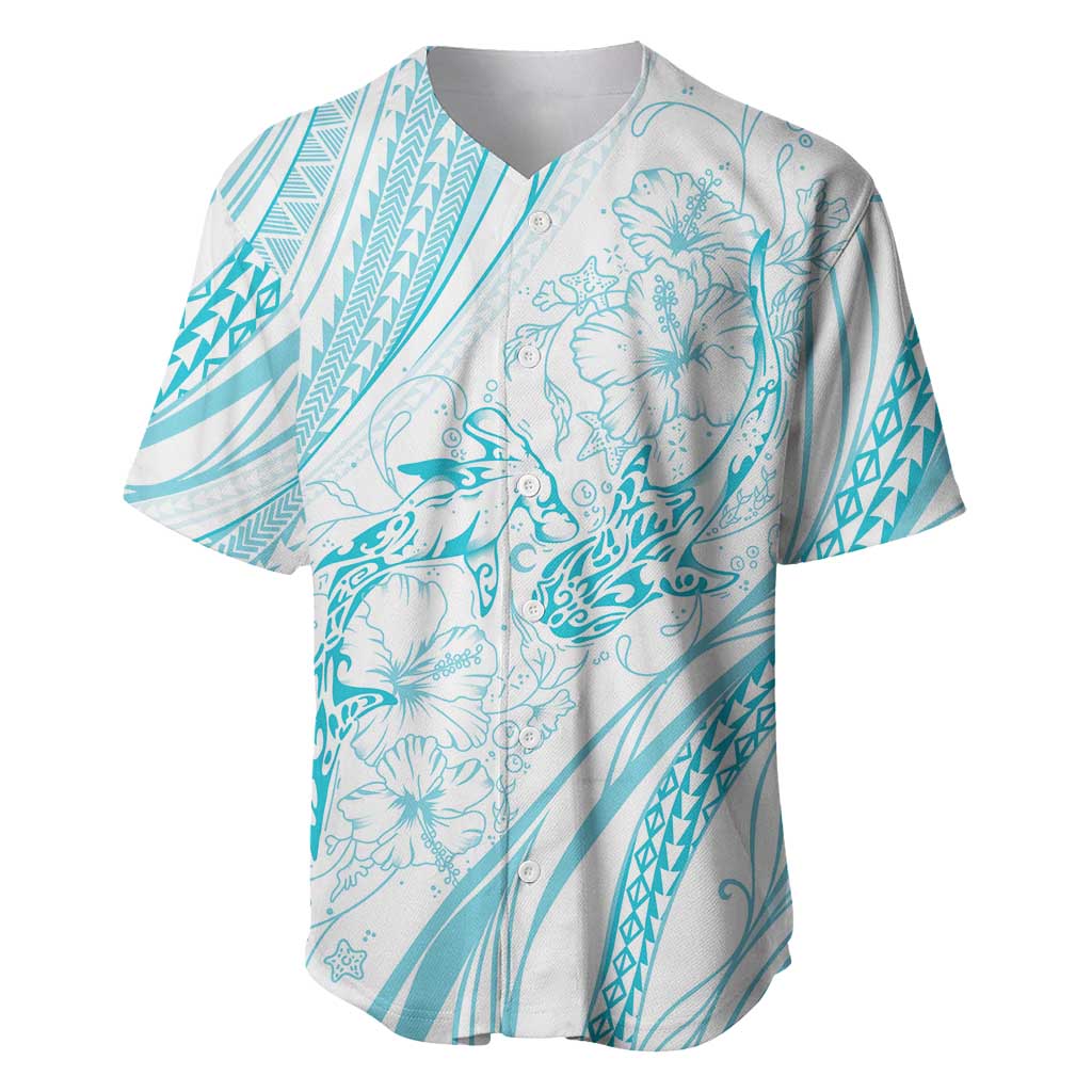 Sharks Couple Dreamy Polynesians Floral Sea Baseball Jersey Turquoise LT7 Turquoise - Polynesian Pride