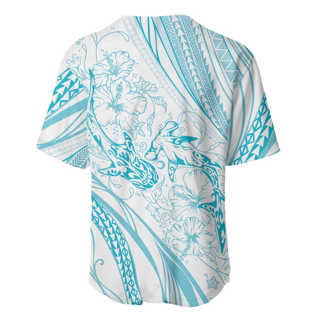 Sharks Couple Dreamy Polynesians Floral Sea Baseball Jersey Turquoise LT7 - Polynesian Pride
