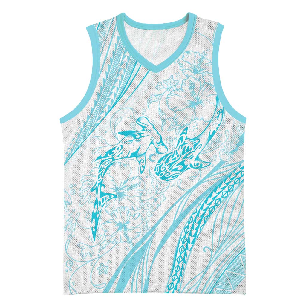 Sharks Couple Dreamy Polynesians Floral Sea Basketball Jersey Turquoise LT7 Unisex Turquoise - Polynesian Pride