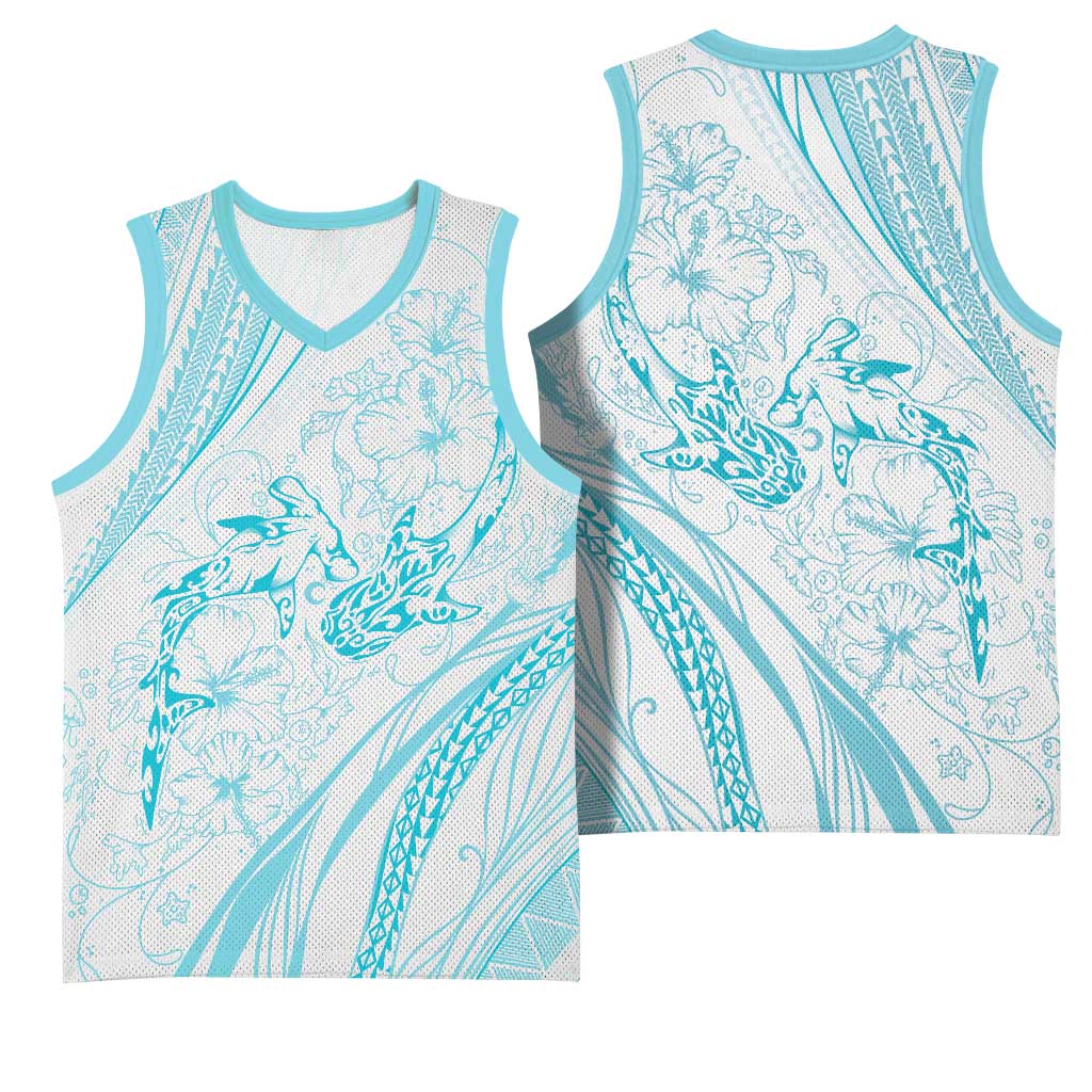 Sharks Couple Dreamy Polynesians Floral Sea Basketball Jersey Turquoise LT7 - Polynesian Pride