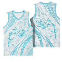 Sharks Couple Dreamy Polynesians Floral Sea Basketball Jersey Turquoise LT7 - Polynesian Pride