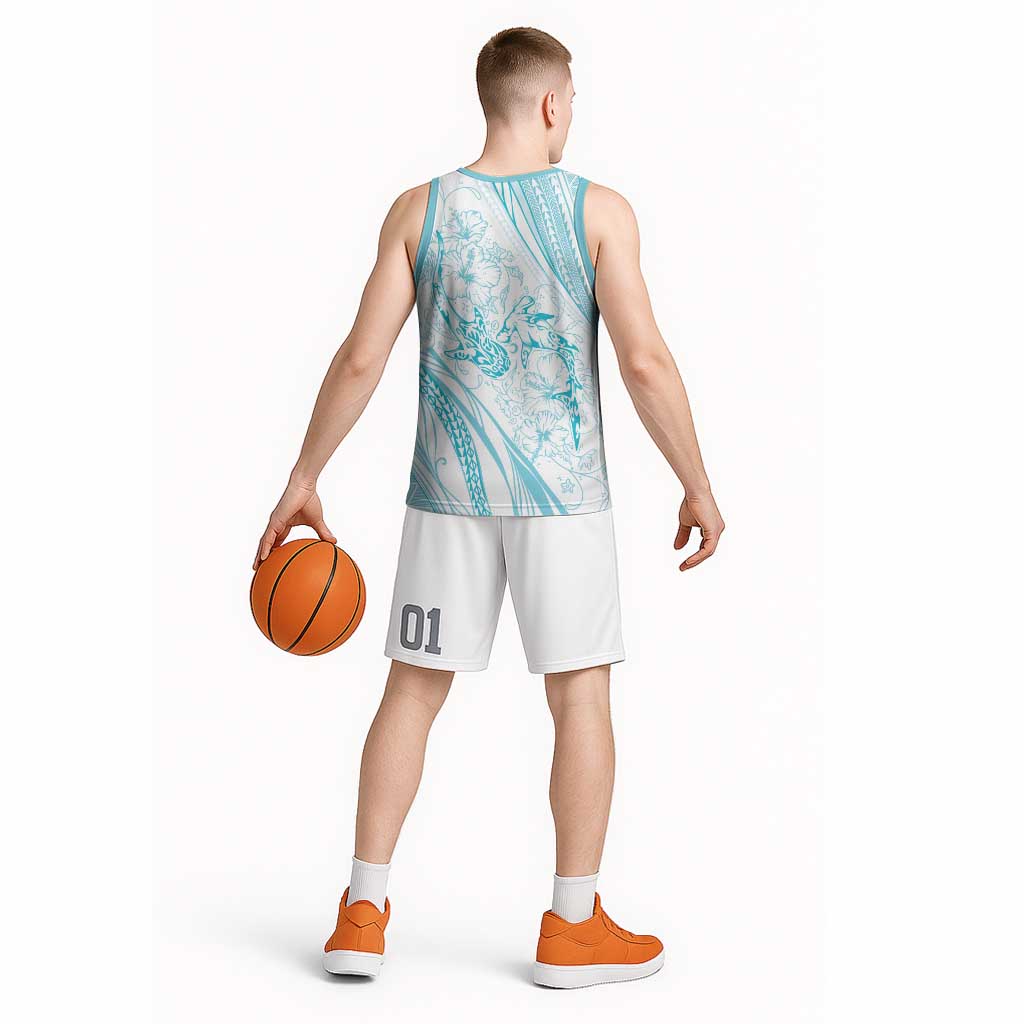 Sharks Couple Dreamy Polynesians Floral Sea Basketball Jersey Turquoise LT7 - Polynesian Pride