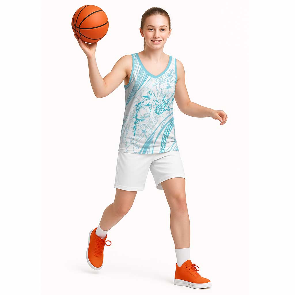 Sharks Couple Dreamy Polynesians Floral Sea Basketball Jersey Turquoise LT7 - Polynesian Pride