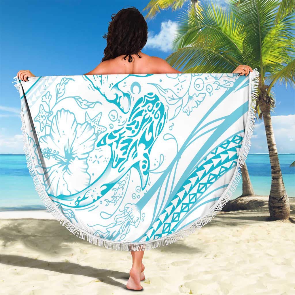 Sharks Couple Dreamy Polynesians Floral Sea Beach Blanket Turquoise - Polynesian Pride