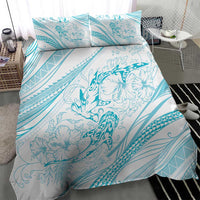 Sharks Couple Dreamy Polynesians Floral Sea Bedding Set Turquoise - Polynesian Pride