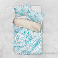 Sharks Couple Dreamy Polynesians Floral Sea Bedding Set Turquoise - Polynesian Pride