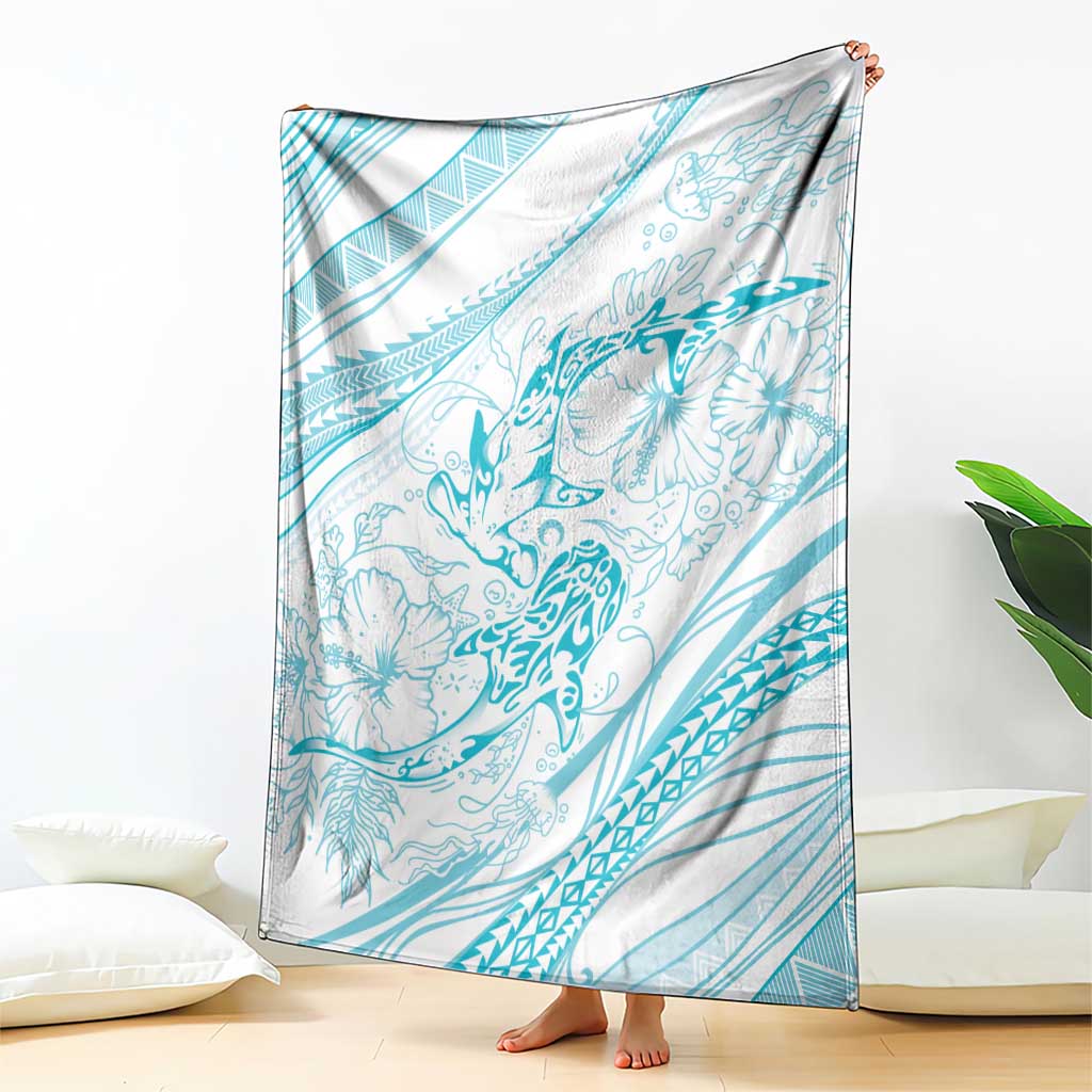 Sharks Couple Dreamy Polynesians Floral Sea Blanket Turquoise - Polynesian Pride