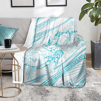 Sharks Couple Dreamy Polynesians Floral Sea Blanket Turquoise - Polynesian Pride