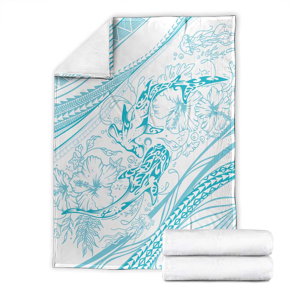 Sharks Couple Dreamy Polynesians Floral Sea Blanket Turquoise - Polynesian Pride