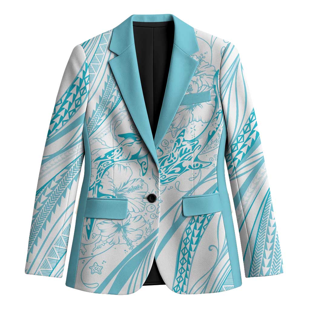 Sharks Couple Dreamy Polynesians Floral Sea Blazer Turquoise - Polynesian Pride