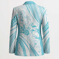 Sharks Couple Dreamy Polynesians Floral Sea Blazer Turquoise - Polynesian Pride