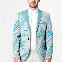 Sharks Couple Dreamy Polynesians Floral Sea Blazer Turquoise - Polynesian Pride