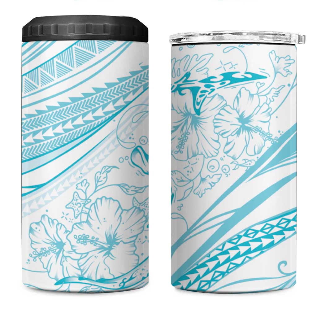 Sharks Couple Dreamy Polynesians Floral Sea 4 in 1 Can Cooler Tumbler Turquoise LT7 One Size: 16 oz Turquoise - Polynesian Pride