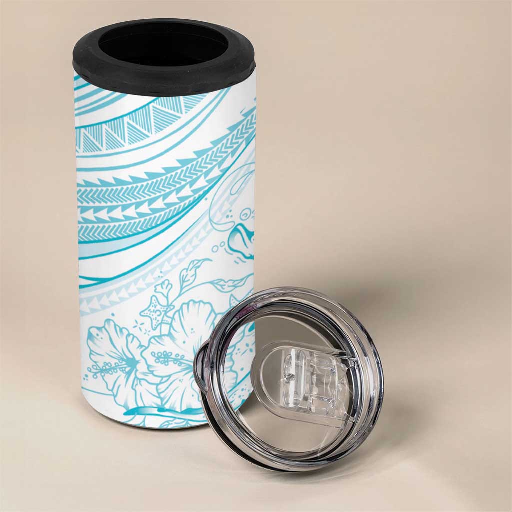 Sharks Couple Dreamy Polynesians Floral Sea 4 in 1 Can Cooler Tumbler Turquoise - Polynesian Pride