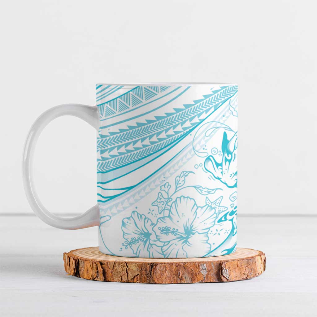 Sharks Couple Dreamy Polynesians Floral Sea Ceramic Mug Turquoise LT7 Turquoise - Polynesian Pride