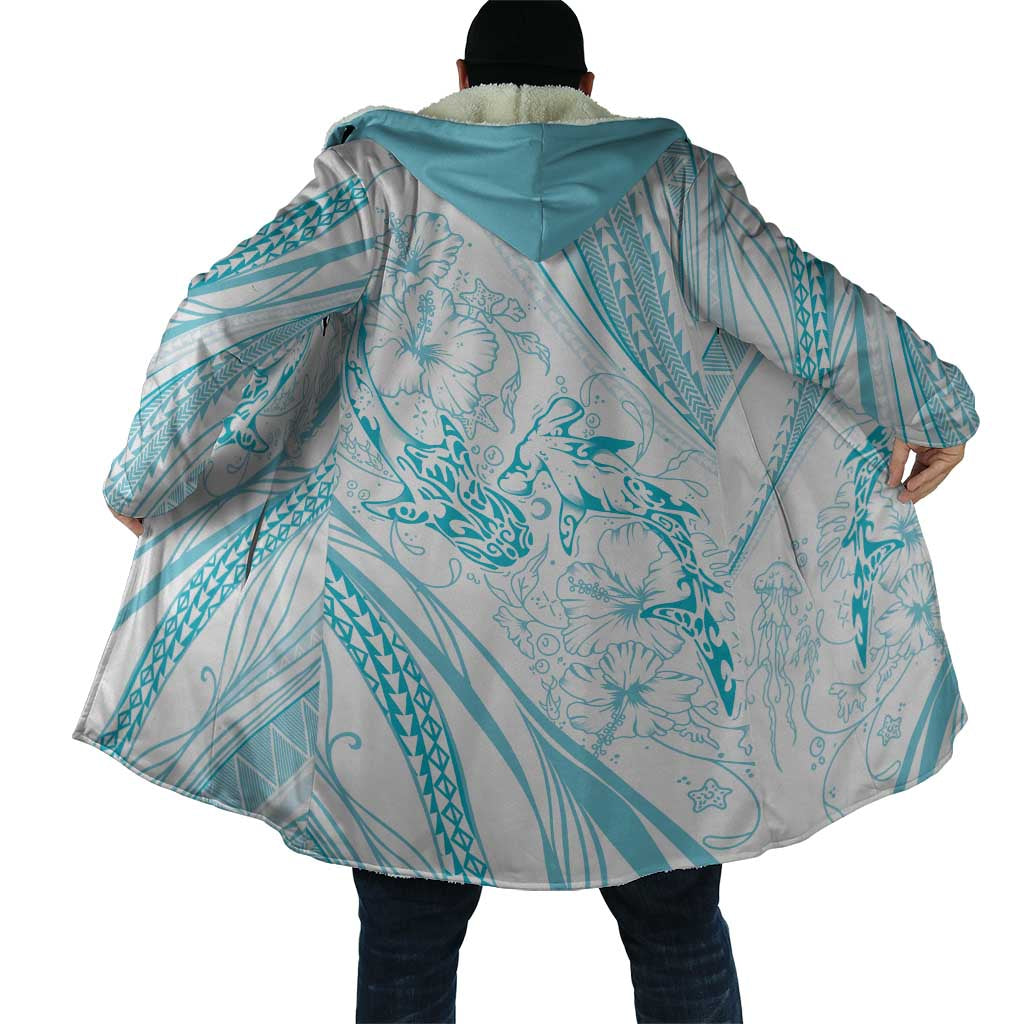 Sharks Couple Dreamy Polynesians Floral Sea Cloak Turquoise LT7 - Polynesian Pride