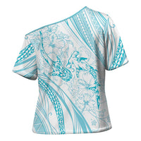 Sharks Couple Dreamy Polynesians Floral Sea Cross Shoulder Shirt Turquoise LT7 - Polynesian Pride