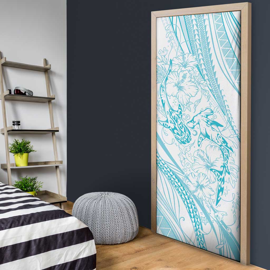 Sharks Couple Dreamy Polynesians Floral Sea Door Cover Turquoise LT7 - Polynesian Pride