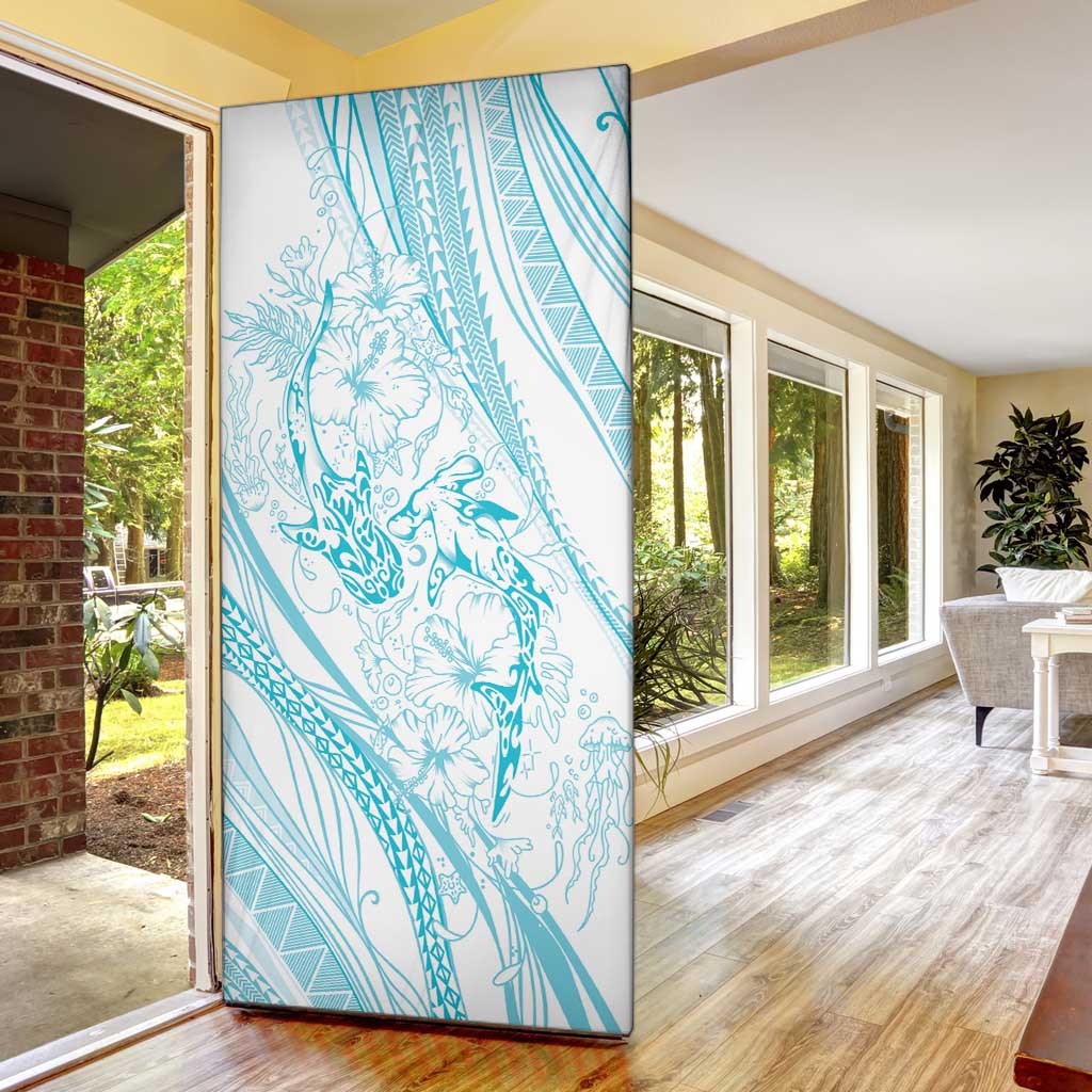 Sharks Couple Dreamy Polynesians Floral Sea Door Cover Turquoise LT7 - Polynesian Pride