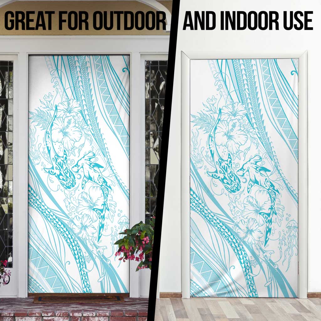 Sharks Couple Dreamy Polynesians Floral Sea Door Cover Turquoise LT7 - Polynesian Pride