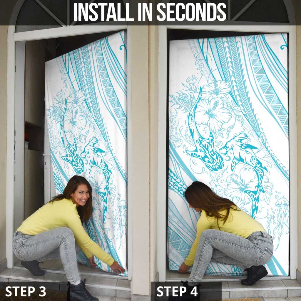 Sharks Couple Dreamy Polynesians Floral Sea Door Cover Turquoise LT7 - Polynesian Pride