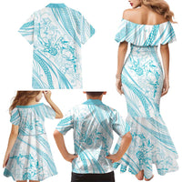 Sharks Couple Dreamy Polynesians Floral Sea Family Matching Mermaid Dress and Hawaiian Shirt Turquoise - Polynesian Pride