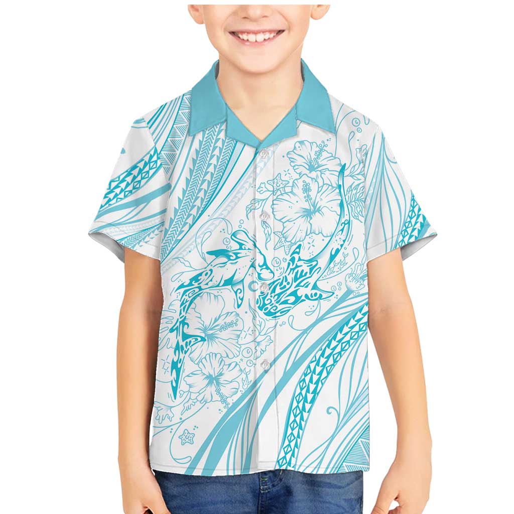 Sharks Couple Dreamy Polynesians Floral Sea Family Matching Mermaid Dress and Hawaiian Shirt Turquoise - Polynesian Pride
