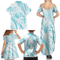 Sharks Couple Dreamy Polynesians Floral Sea Family Matching Summer Maxi Dress and Hawaiian Shirt Turquoise - Polynesian Pride