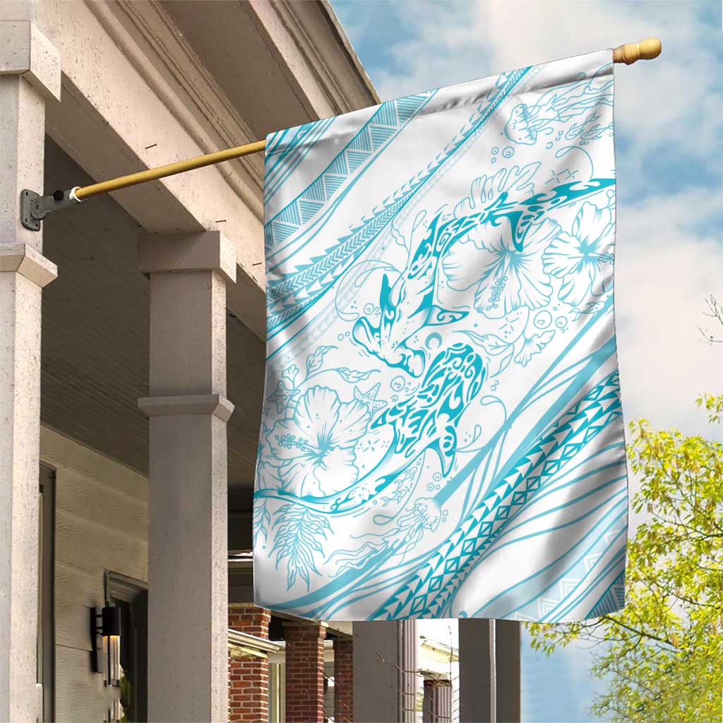 Sharks Couple Dreamy Polynesians Floral Sea Garden Flag Turquoise - Polynesian Pride