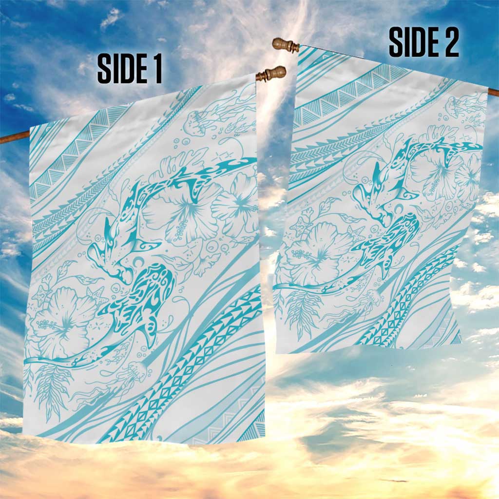 Sharks Couple Dreamy Polynesians Floral Sea Garden Flag Turquoise - Polynesian Pride