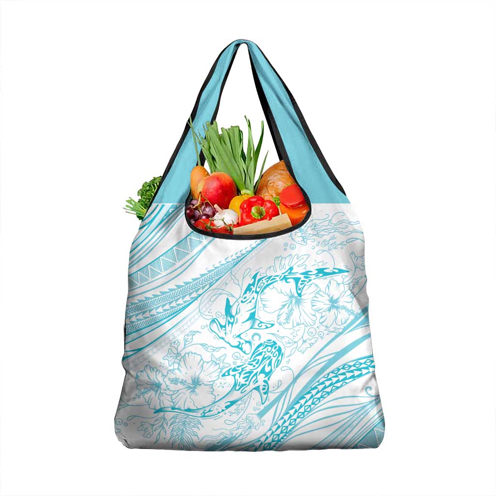 Sharks Couple Dreamy Polynesians Floral Sea Grocery Bag Turquoise - Polynesian Pride