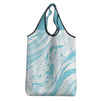 Sharks Couple Dreamy Polynesians Floral Sea Grocery Bag Turquoise - Polynesian Pride