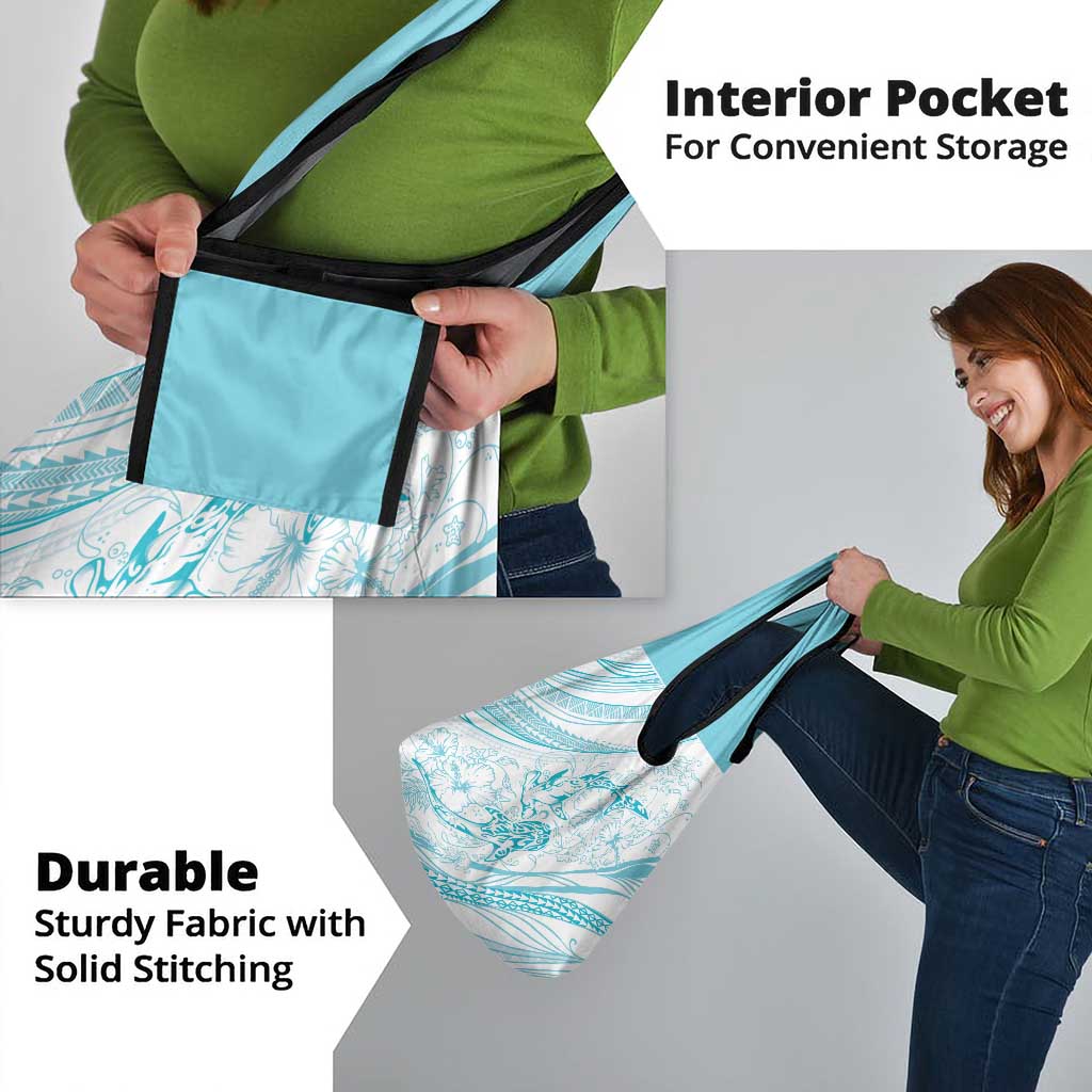 Sharks Couple Dreamy Polynesians Floral Sea Grocery Bag Turquoise - Polynesian Pride