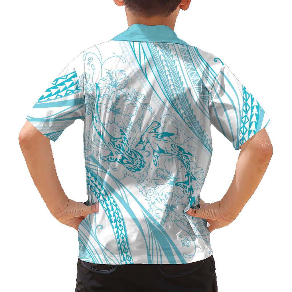 Sharks Couple Dreamy Polynesians Floral Sea Hawaiian Shirt Turquoise LT7 - Polynesian Pride