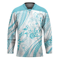 Sharks Couple Dreamy Polynesians Floral Sea Hockey Jersey Turquoise - Polynesian Pride