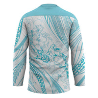 Sharks Couple Dreamy Polynesians Floral Sea Hockey Jersey Turquoise - Polynesian Pride