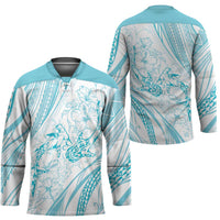 Sharks Couple Dreamy Polynesians Floral Sea Hockey Jersey Turquoise - Polynesian Pride